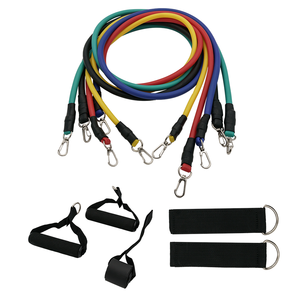 Set de bandas elasticas de ejercicio con asas tobilleras y anclaje